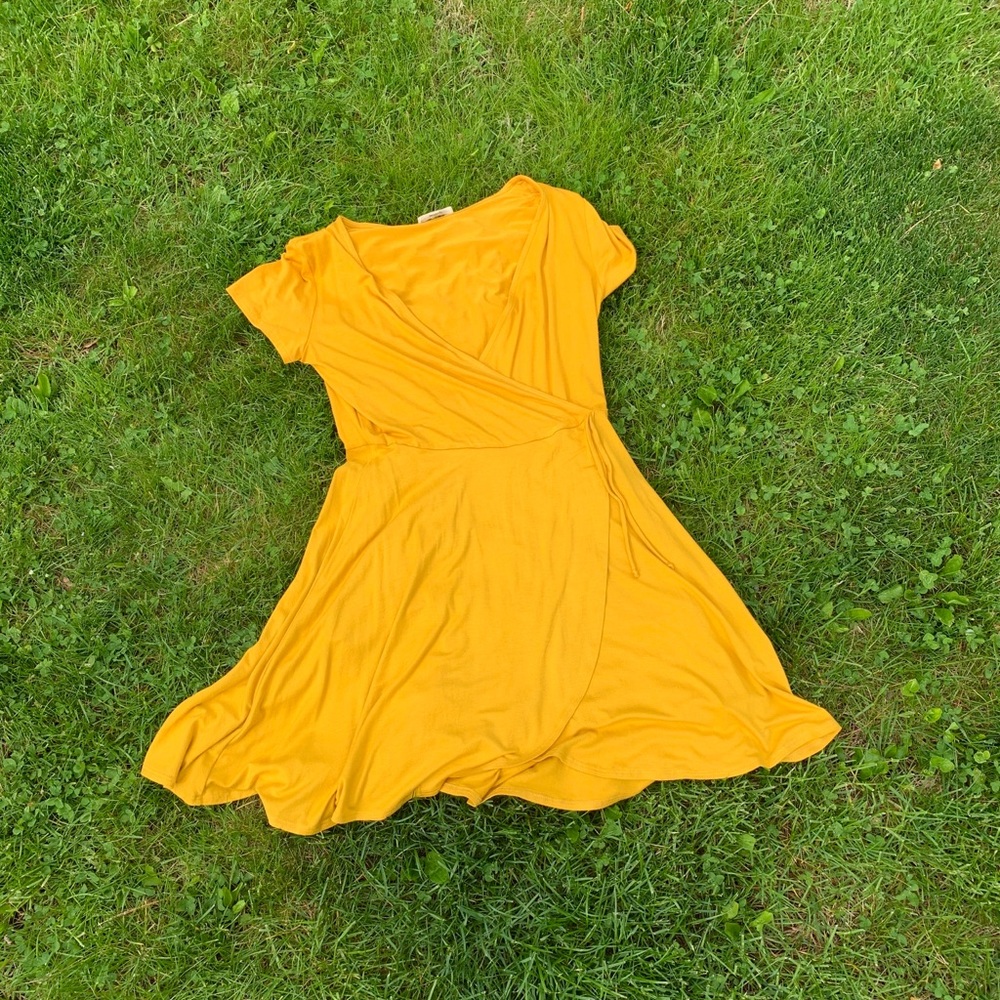 yellow wrap dress